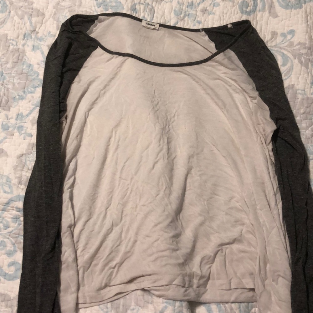 grey and white long sleeve